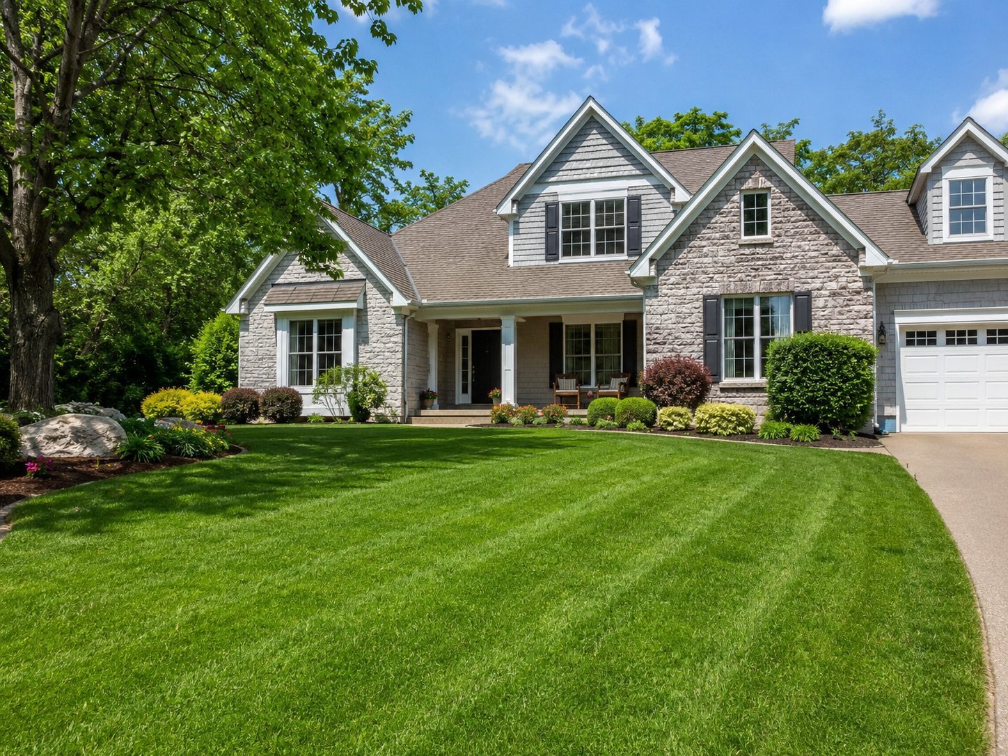 Well-maintained lawn and house